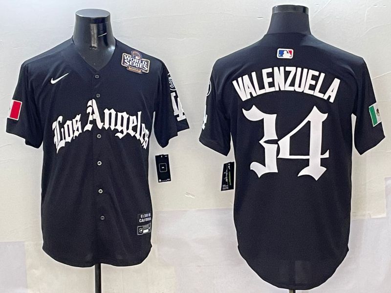 Men Los Angeles Dodgers #34 Valenzuela Black Five generations Joint Name 2025 Nike MLB Jersey style 7
